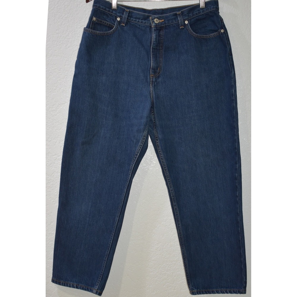 Lands End Womens 14P Jeans Straight Leg Blue 100% Cotton High Rise 5-Pocket